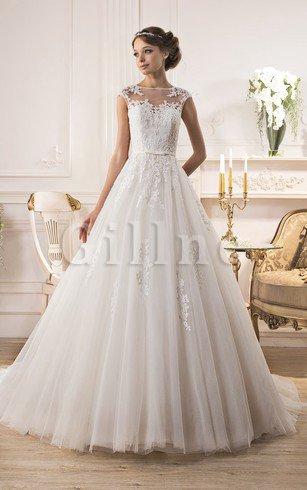 Abito da Sposa in Tulle Coda A Strascico Cappella Naturale con Applique con Piega