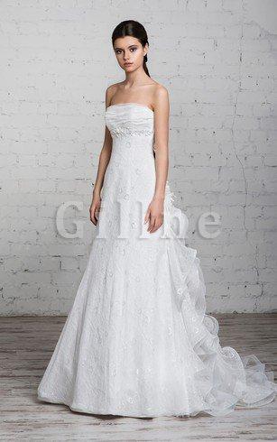 Abito da Sposa in Pizzo A Line in Pizzo con Perline Senza Spalline