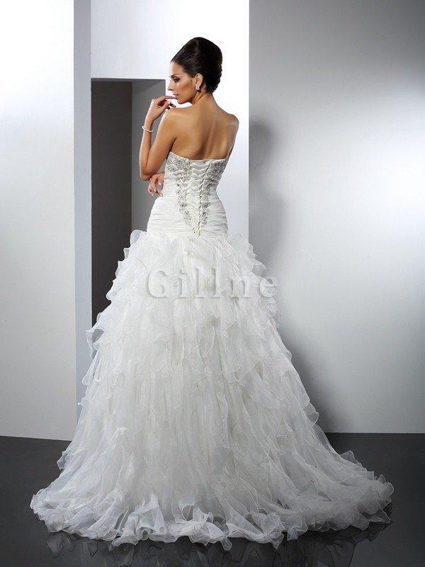 Abito da Sposa Allacciato Senza Maniche con Increspature Ball Gown Cuore