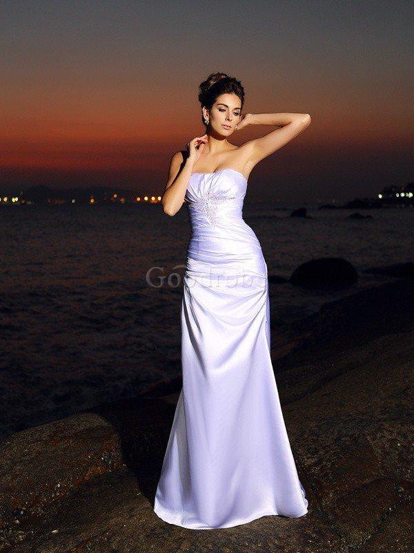 Robe de mariée longue en satin avec lacets en plage de sirène