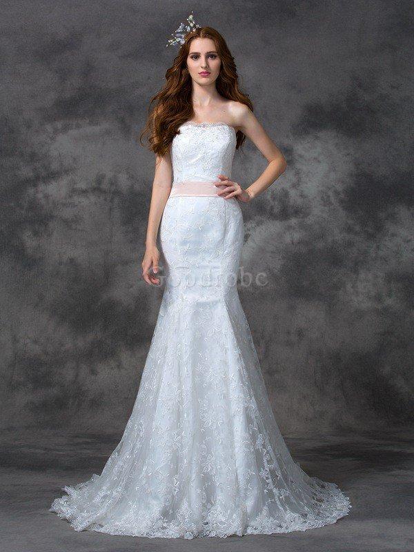 Robe de mariée naturel longue ceinture avec sans manches décolleté dans le dos