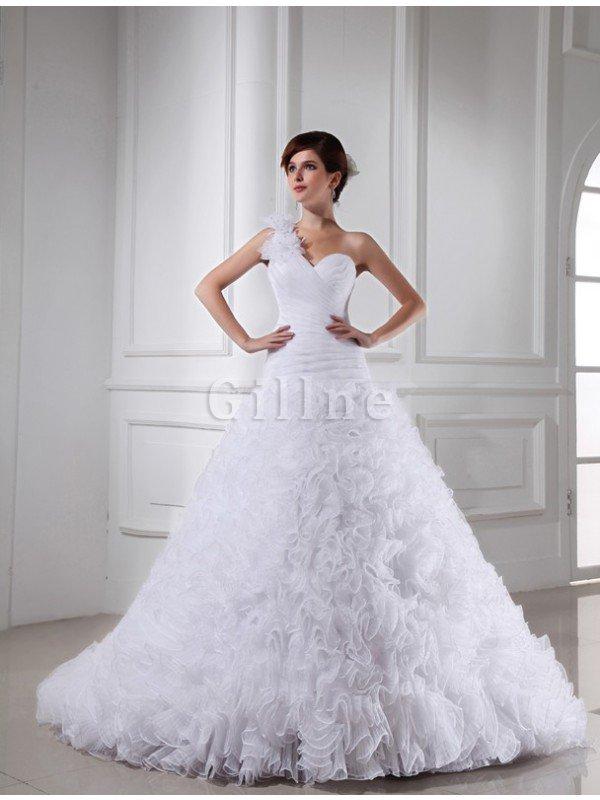 Abito da Sposa con Perline Ball Gown Alta Vita Coda A Strascico Cappella Lungo