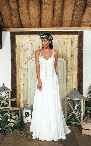 Abito da Sposa in Chiffon A Line Spazzola Treno Senza Maniche V Scollo