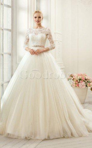 Robe de mariée luxueux ceinture en tulle col en bateau de traîne mi longue