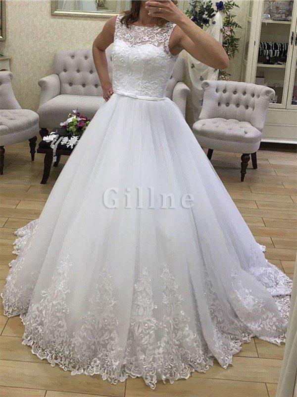 Abito da sposa squisito barchetta in tulle con piega pomposo con ricamo