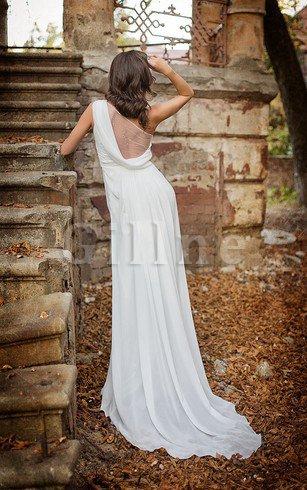 Abito da Sposa a Spiaggia Tubino Spazzola Treno in Chiffon Senza Maniche