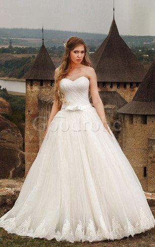 Robe de mariée naturel avec lacets en tulle col en forme de cœur longueur au ras du sol