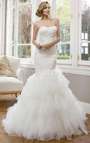 Robe de mariée naturel de sirène longueur au niveau de sol cordon en tulle