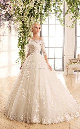 Robe de mariée romantique en dentelle en tulle avec manche /2 de traîne courte