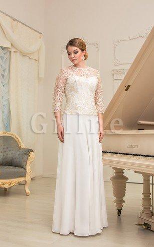 Abito da Sposa con Tre Quarti Lunghezza Maniche in Chiffon Grande Lusso in Pizzo