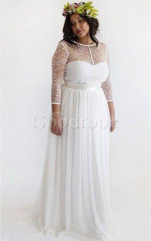 Robe de mariée discrete avec chiffon au bord de la mer avec manche longue jusqu'au sol