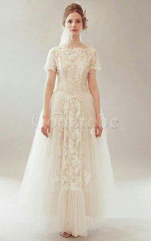 Robe de mariée vintage col u profond en dentelle avec fleurs de col bateau