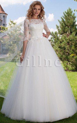 Abito da Sposa in Pizzo Ball Gown Allacciato Spazzola Treno Romantico