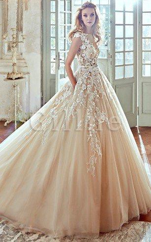 Abito da Sposa V Scollo A Line Medievale con Piega con Applique