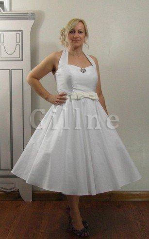 Abito da Sposa Senza Maniche con Fiocco in Taffeta con Increspature Naturale