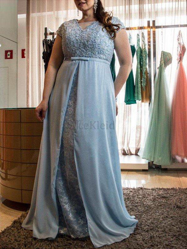 A Linie Natürliche Taile Chiffon Ballkleid für Übergröße mit Bordüre