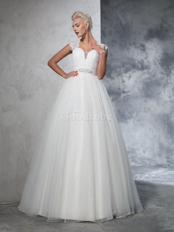 Robe de mariée longue de mode de bal ruché manche nulle de col en cœur