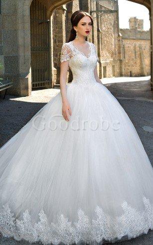 Robe de mariée longue intemporel avec bouton en tulle de mode de bal