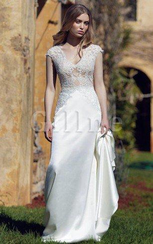 Abito da Sposa A Terra Tubino Cappellino V Scollo Lungo