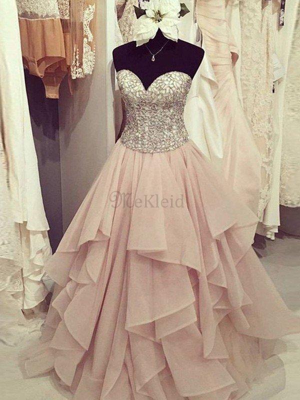 Duchesse Linie Normale Taille Chiffon Bodenlanges Ballkleid mit Herz Ausschnitt