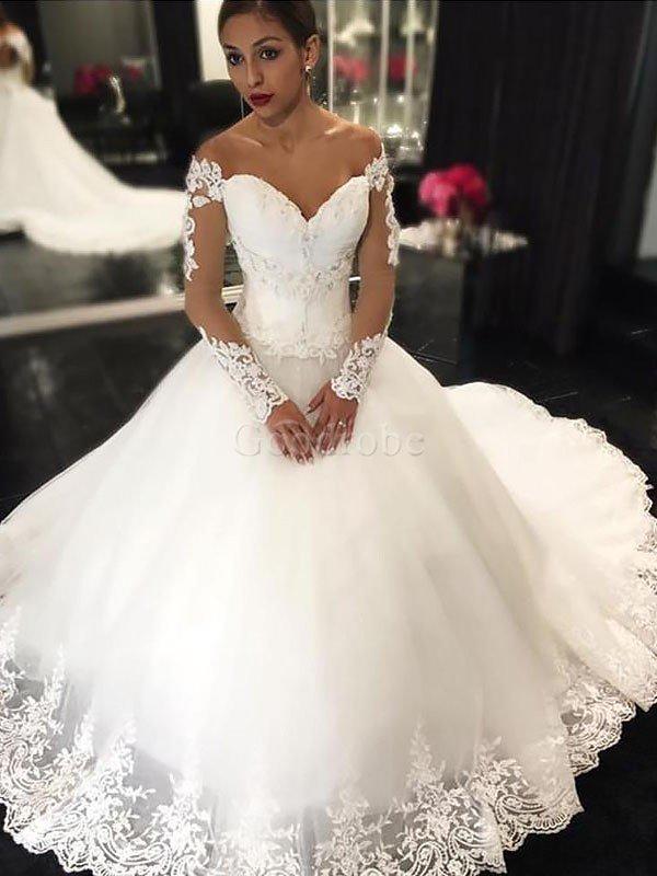 Robe de mariée naturel epaule nue manche nulle de mode