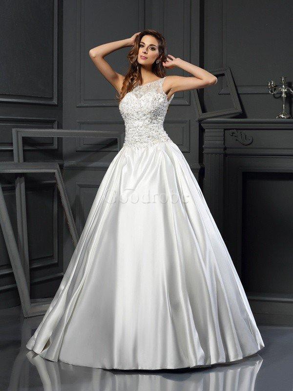 Robe de mariée longue appliques avec zip col u profond de mode de bal