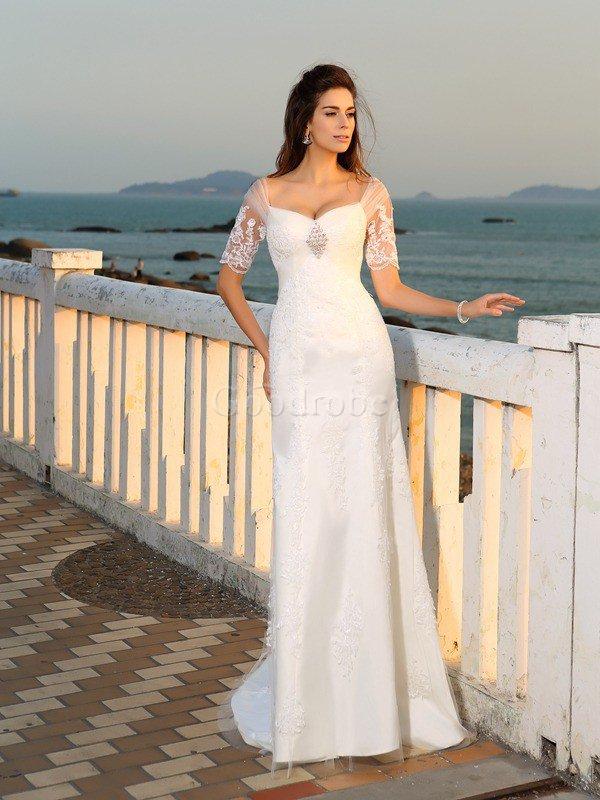 Robe de mariée longue de tour de ceinture en haute en plage de col en cœur jusqu'au sol