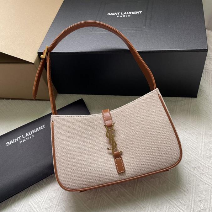 Saint Laurent Le  A 7 Hobo Bag In Canvas Beige/Brown