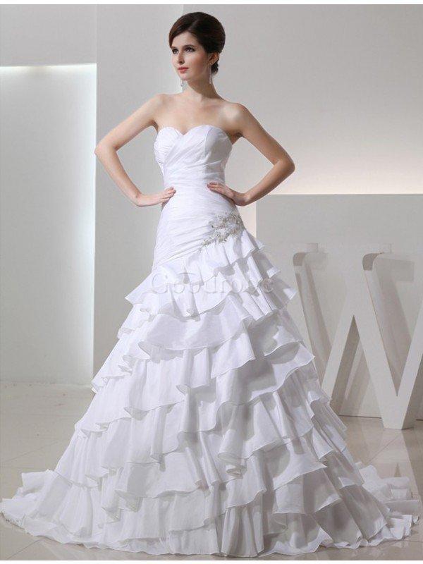 Robe de mariée avec sans manches de princesse avec perle col en forme de cœur ligne a