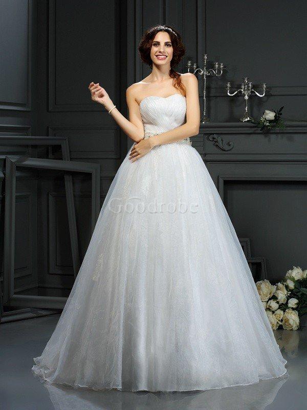 Robe de mariée longue appliques de princesse de col en cœur en organza