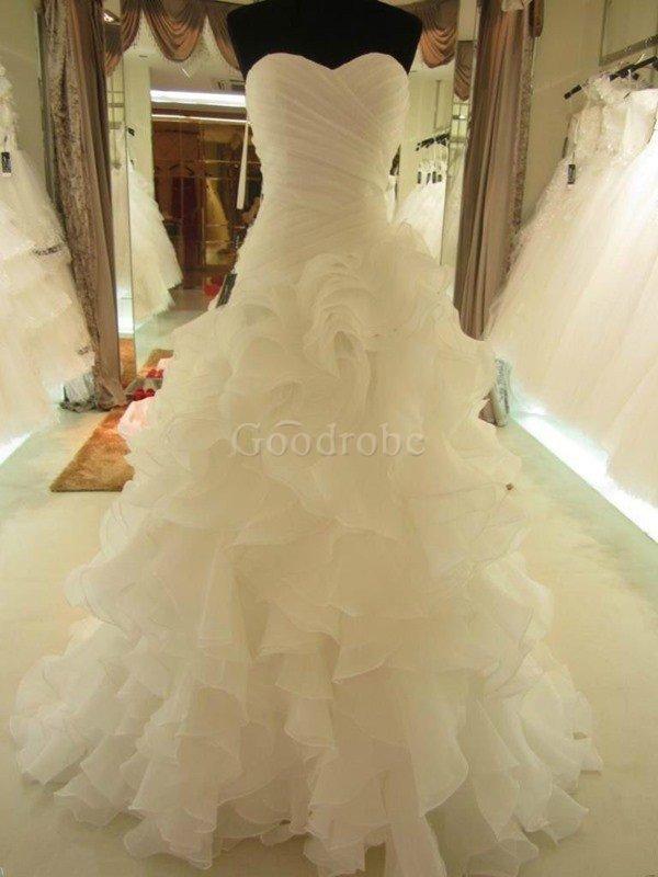 Robe de mariée naturel de col en cœur de mode de bal en organza avec sans manches