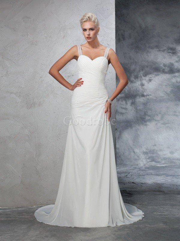 Robe de mariée longue ruché avec sans manches de traîne moyenne de sirène