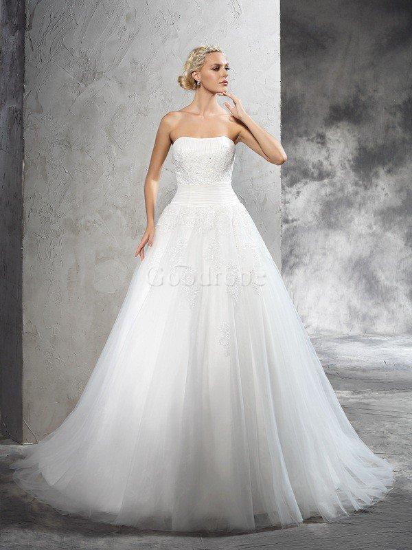 Robe de mariée naturel longue avec lacets en satin de mode de bal