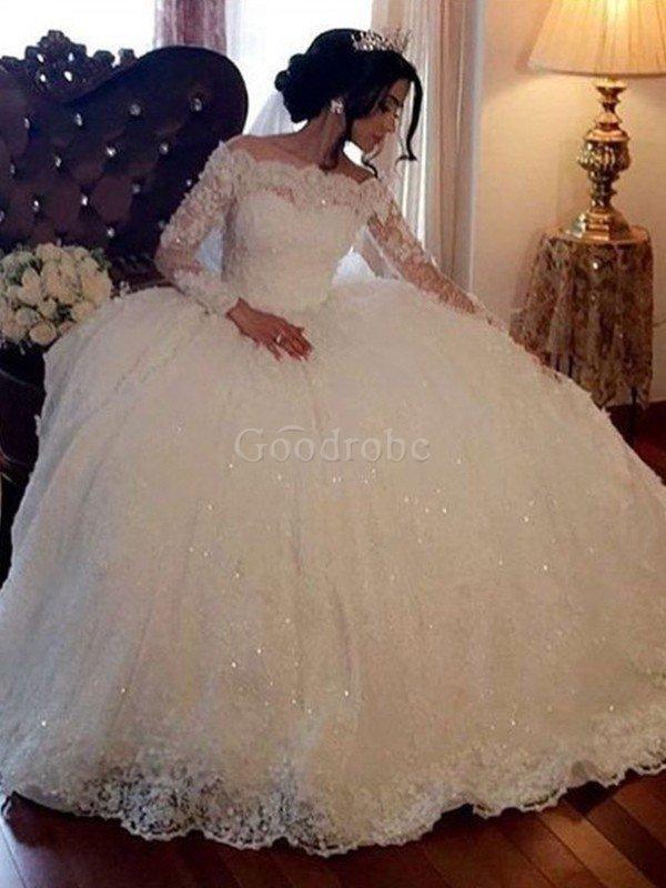 Robe de mariée de mode de bal en tulle glamour jusqu'au sol de col bateau
