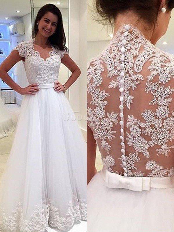 Robe de mariée appliques longueur au ras du sol avec sans manches délicat naturel
