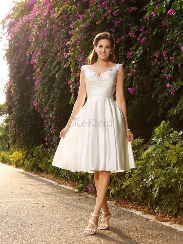 Perlenbesetztes A Linie Normale Taille Satin Mini Brautkleid