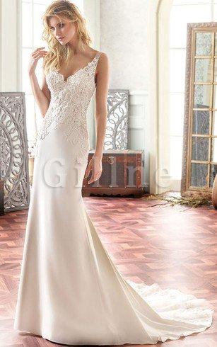 Abito da Sposa V Scollo in Pizzo con Piega con Applique Moderno