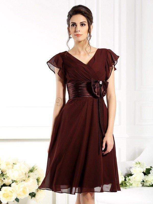 Chiffon Prinzessin Kurze Ärmeln Reißverschluss Brautmutterkleid mit Empire Taille