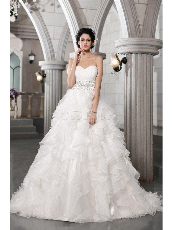 Robe de mariée de mode de bal en organza avec perle manche nulle de col en cœur