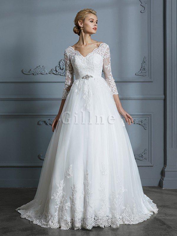 Abito da sposa pudica retro con applique convenzionale cerniera scintillante