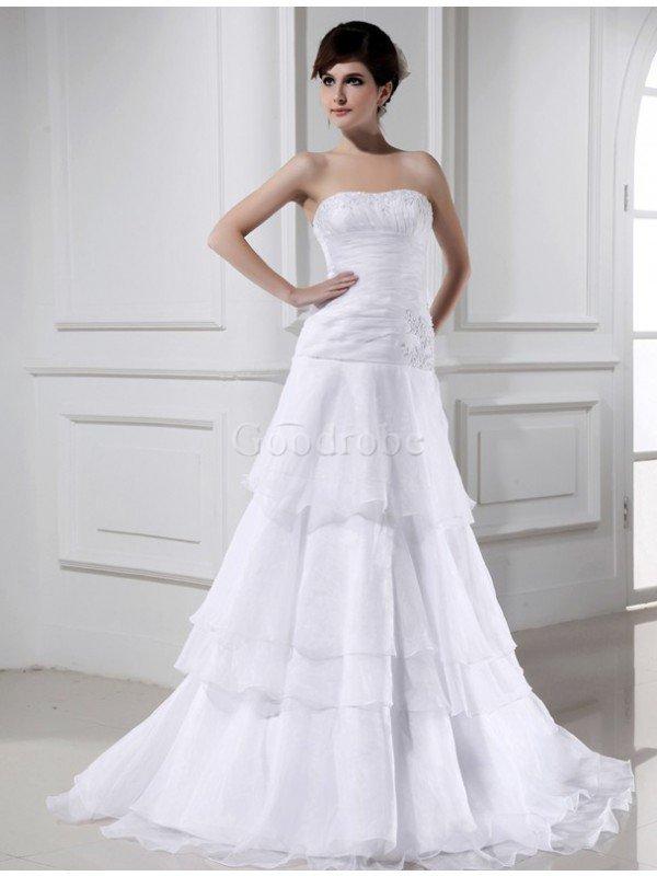 Robe de mariée avec zip de bustier en organza manche nulle de tour de ceinture en haute