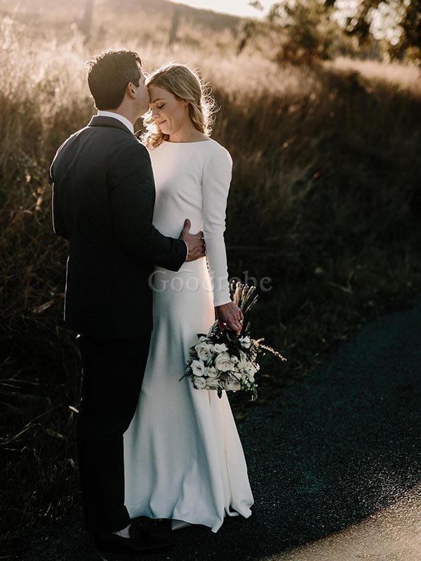 Robe de mariée charmant de lotus avec manche longue de fourreau naturel