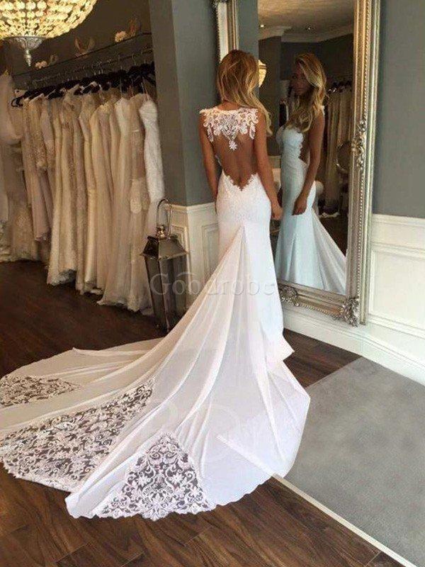 Robe de mariée avant gardiste col en forme de cœur sans dos manche nulle naturel