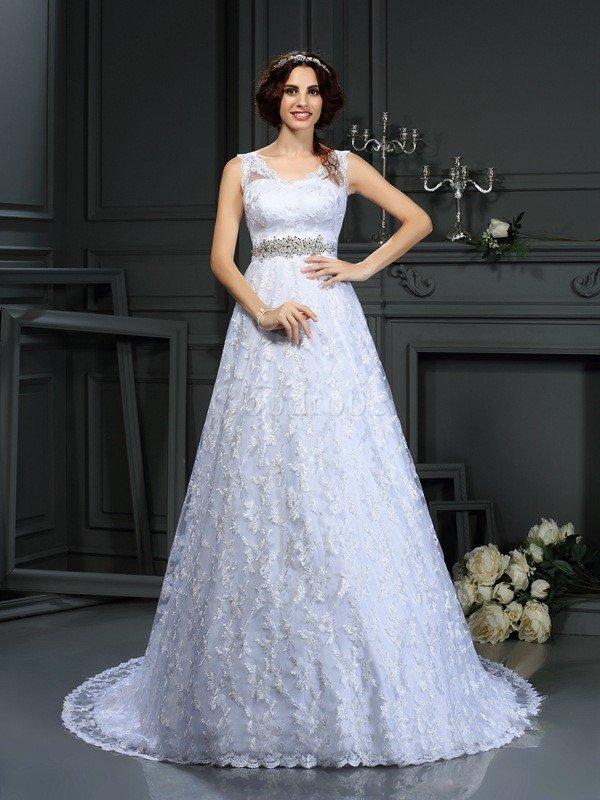 Robe de mariée en satin de princesse fermeutre eclair de traîne moyenne v encolure