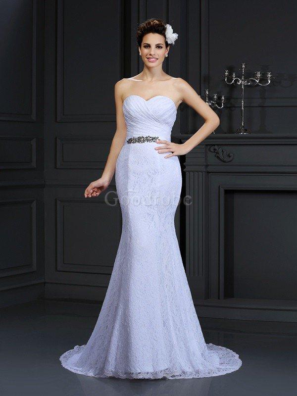 Robe de mariée longue fermeutre eclair de sirène de col en cœur manche nulle