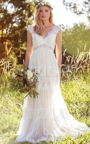 Robe de mariée simple attirent avec manche épeules enveloppants balancement en plage