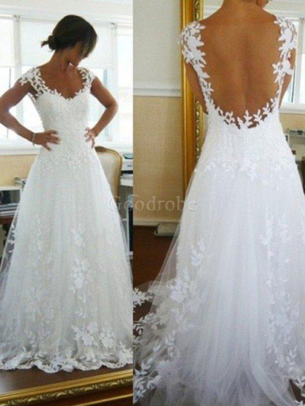 Robe de mariée naturel avec sans manches sans dos avec décoration dentelle v encolure